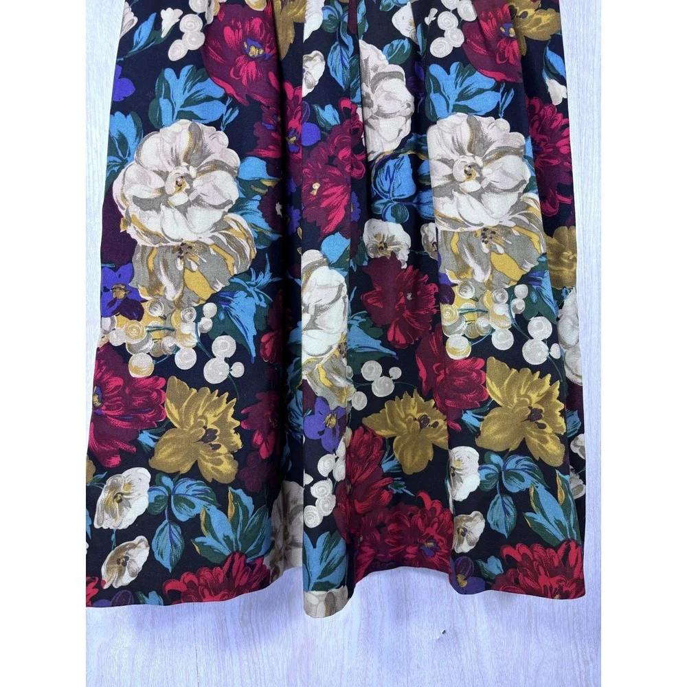 Vintage Bill Blass Silk Floral Pleated Midi Skirt Women's 12 Pockets Luxe‎ Chic